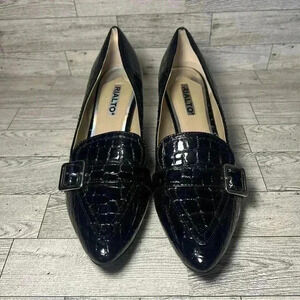 Rialto Foremost Black Croc block heels 9M patent pointed toe 007-R8881 06/2020